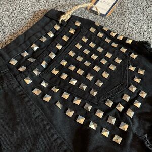 High Waist Stud Black Denim Shorts
